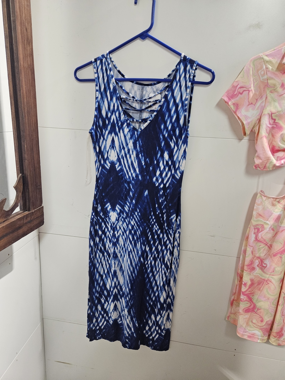 Decree Blue and White Tie-Dye Strappy Midi Dress Size Small Summer